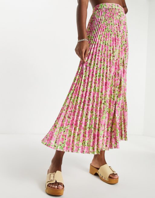  Other Stories midi skirt in bright floral print plisse