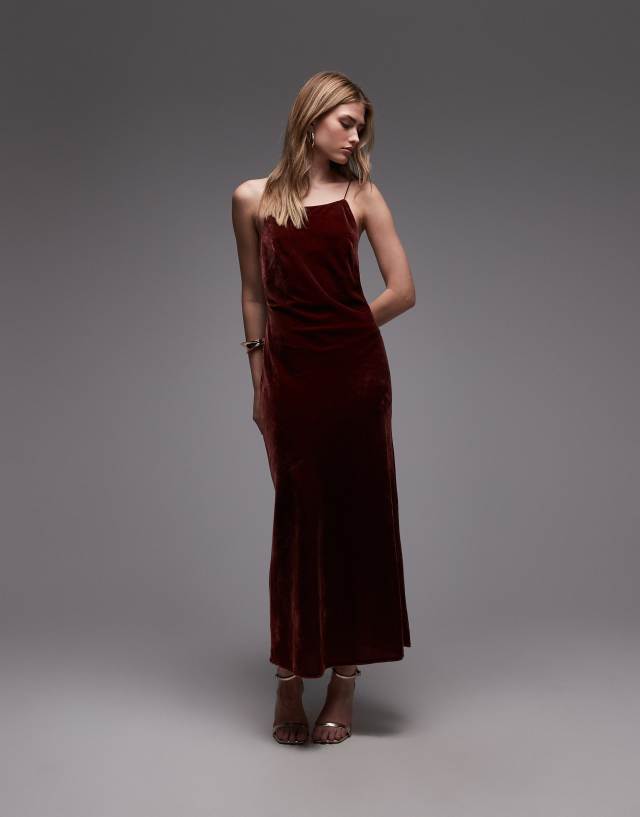 burgundy velvet dress amazon & Other Stories midi strap chiffon in dark red maroon velvet long dress