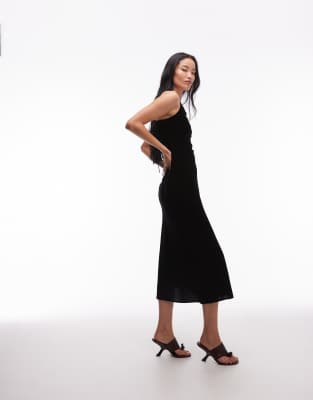 & Other Stories - Midi-Trägerkleid aus Samt und Chiffon in Schwarz