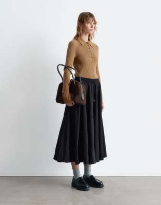 & Other Stories Midi Woven Volume Skirt In Black