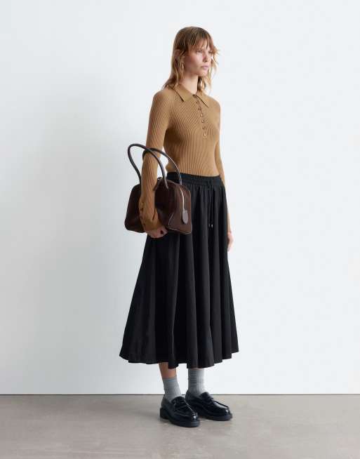 & Other Stories midi woven volume skirt in black
