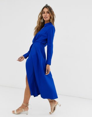 bright blue wrap dress