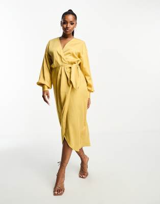 & Other Stories midi wrap dress in dusty yellow | ASOS