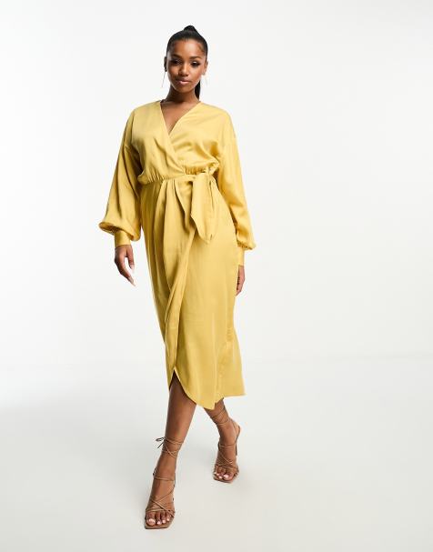 Mustard color cheap midi dress