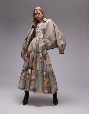 & Other Stories - Midikleid aus Leinenmix mit Blumenprint-Bunt