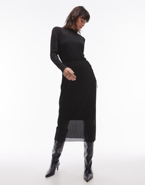 & Other Stories – Midikleid aus plissiertem Netzstoff in Schwarz - view 1