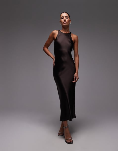 & Other Stories – Midikleid aus Satin in Braun mit Schrägschnitt - view 1