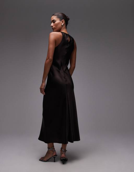 & Other Stories – Midikleid aus Satin in Braun mit Schrägschnitt, 2 von 4