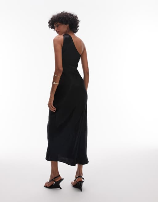 & Other Stories – Midikleid aus Satin in Schwarz mit verdrehtem One-Shoulder-Träger, 2 von 4