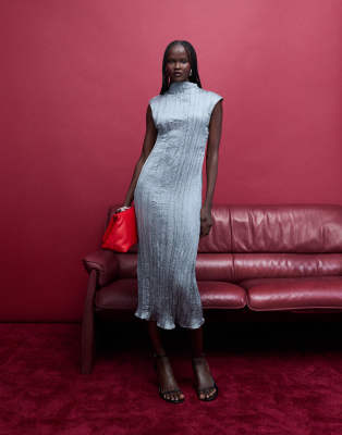 & Other Stories - Midikleid in Knitteroptik in Grau mit Seitenschlitz