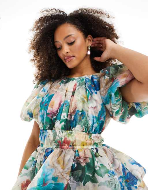 & Other Stories – Midikleid mit voluminösen Ärmeln, Rüschen und romantischem Blumenprint, 2 von 4