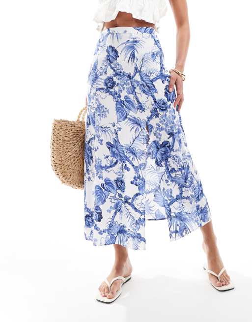 & Other Stories - Midirok met zijsplit en blauwe bloemenprint