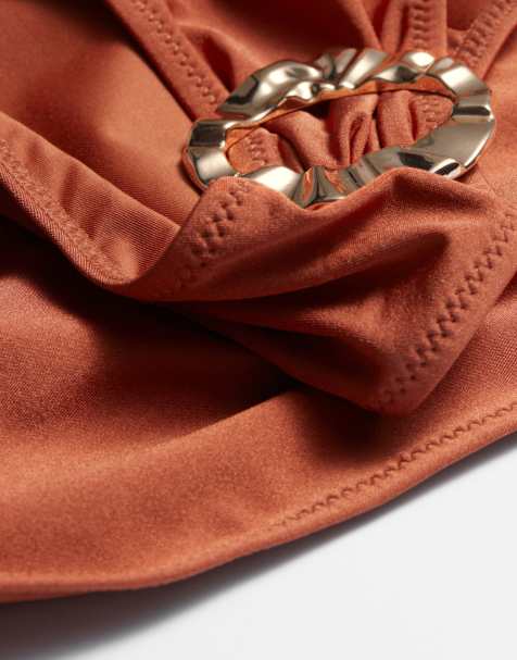 & Other Stories mix & match high leg bikini bottom with side ring detail in burnt orange