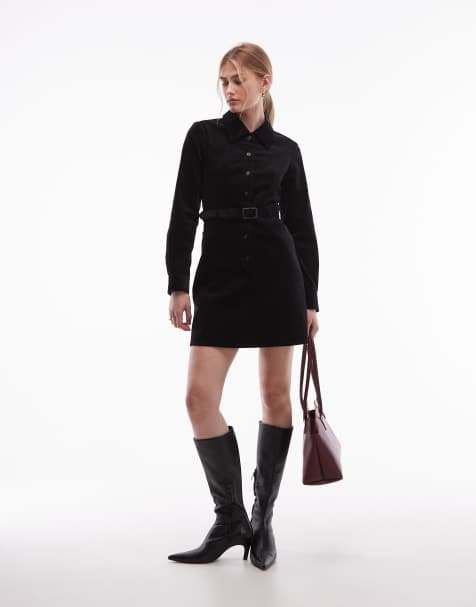 & Other Stories mini cord dress with belted waist in black - view 1