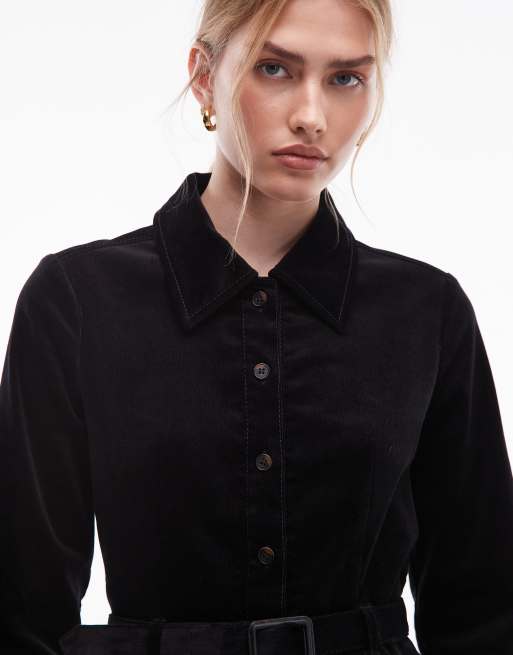 & Other Stories mini cord dress with belted waist in black, 3 of 4