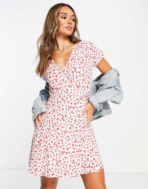 Red wrap dress floral on sale