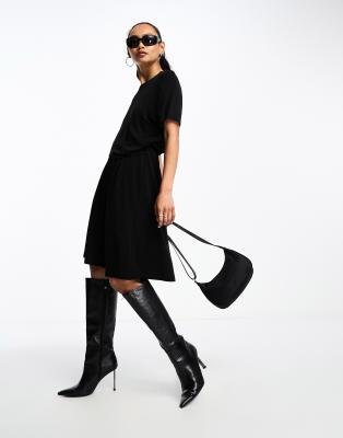 & Other Stories mini dress with drape detail in  black