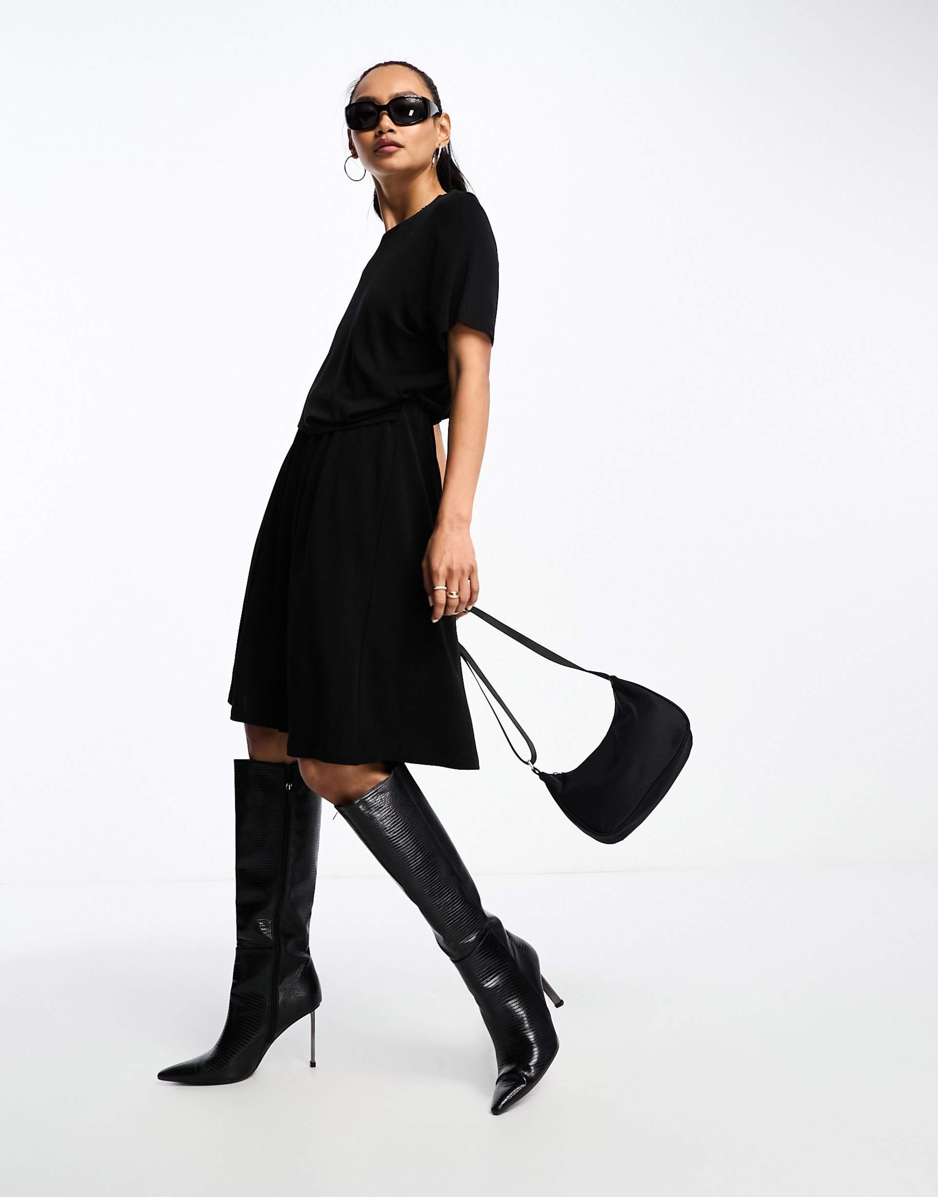 & other stories mini dress with drape detail in black