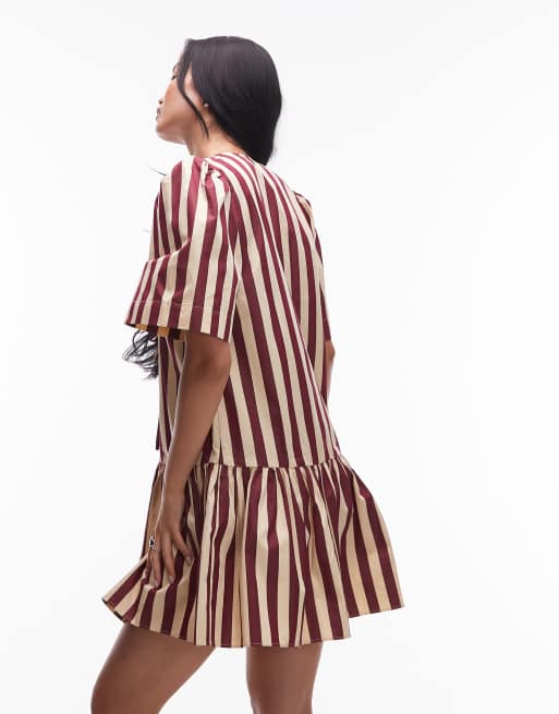 & Other Stories mini dress with drop waist and tie front in stripes , 2 of 4