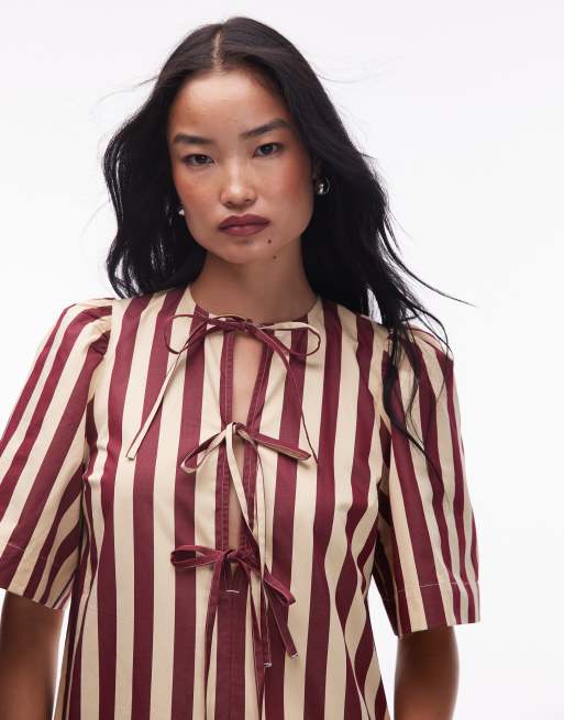 & Other Stories mini dress with drop waist and tie front in stripes , 4 of 4