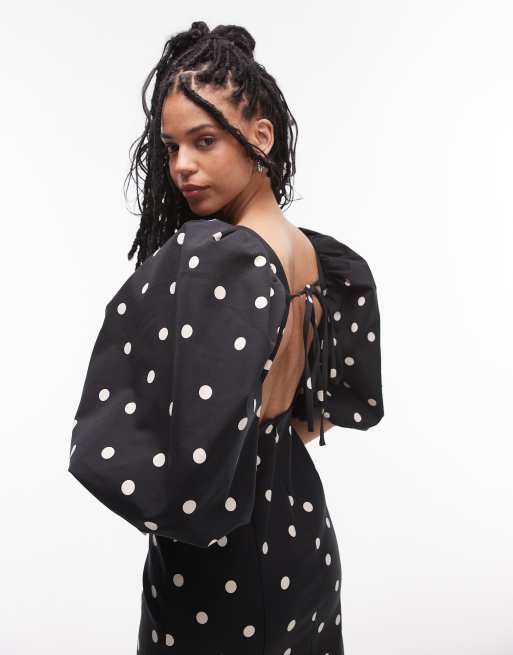 black polka dot dress with puff sleeves Black Polka Dot Puff Sleeve Mini Dress
