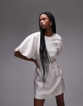 [Other Stories] & Other Stories mini dress with puff sleeves and tie-back belt in white S White dusty light