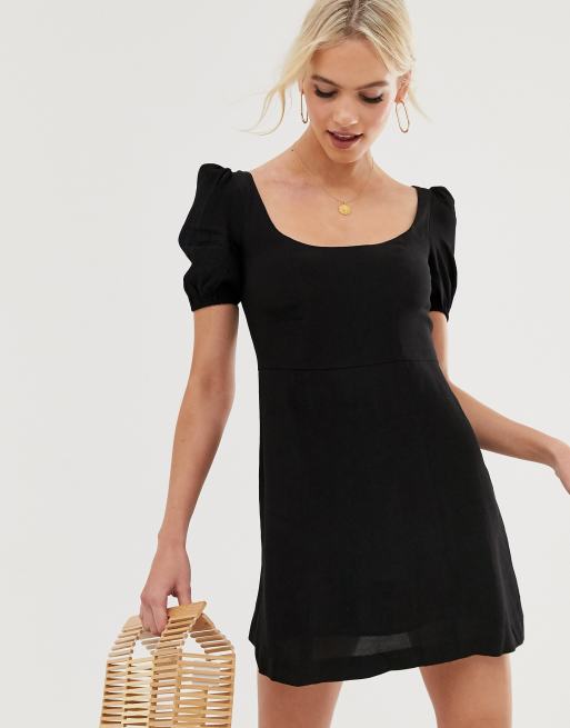 & Other Stories mini dress with puff sleeves in black | ASOS