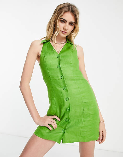 & Other Stories mini halterneck dress in green linen