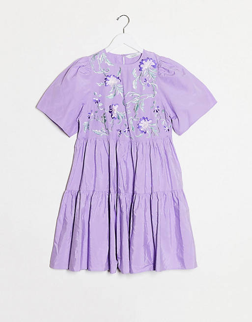 & Other Stories - Mini-jurk met lagen en borduursel in lila