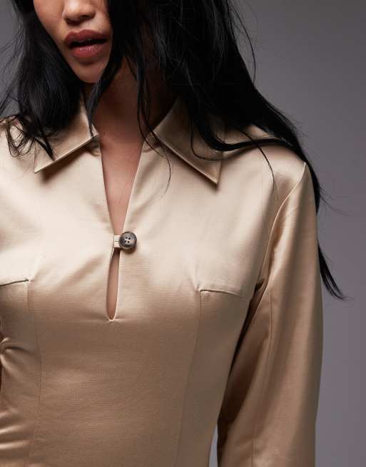 & Other Stories - Mini-jurk met volumineuze mouwen in beige, 3 van 4