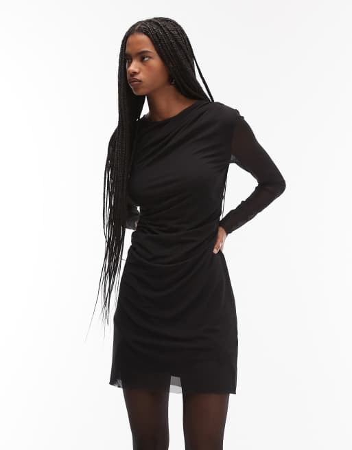 Other Stories Mini-jurk van mesh met lange mouwen en