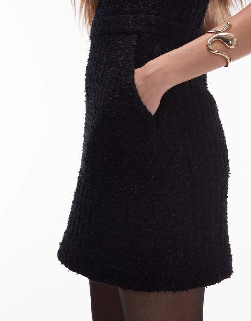 & Other Stories - Mini-jurk van tweed met V-hals en textuur in zwart, 4 van 4