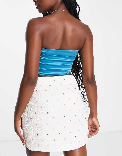 & Other Stories - Mini rok met met versiering en stippenprint in wit, deel van co-ord set, 2 van 4