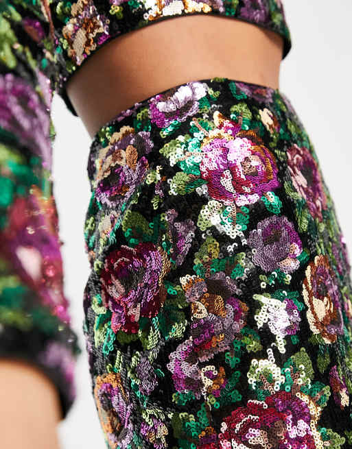 & Other Stories - Mini rok met rozenmotief van lovertjes in multi, deel van co-ord set, 2 van 4