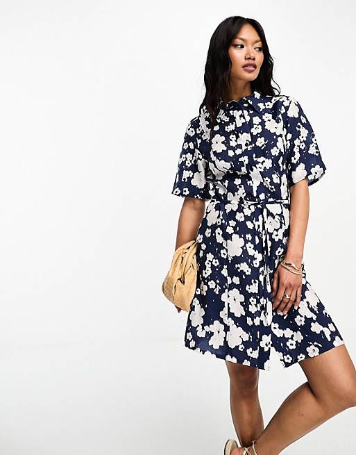 & Other Stories mini shirt dress in navy floral print | ASOS