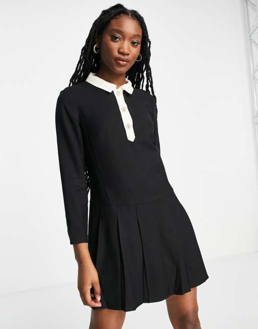 Other Stories mini shirt dress with floral embellished buttons in black