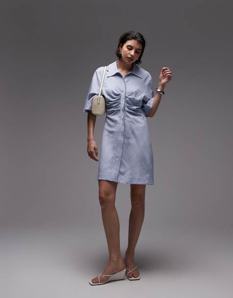 & Other Stories mini shirt dress with ruche front in blue - view 1