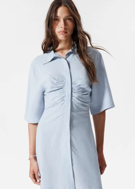 & Other Stories mini shirt dress with ruche front in blue, 2 of 3
