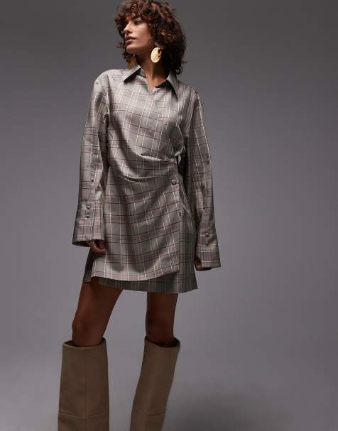 & Other Stories mini shirt dress with ruche wrap front in grey stripe