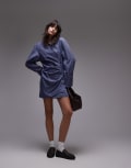 [Other Stories] & Other Stories mini shirt dress with ruched wrap front in blue stripes XS Dark blue