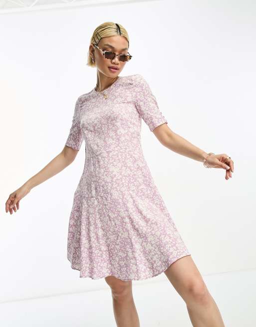 Round neck floral printed skater clearance dress