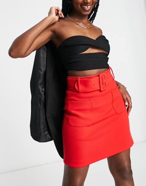 & Other Stories mini skirt with belt in red 