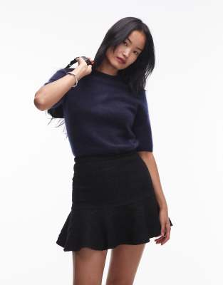 & other stories mini skirt with fluted hem in black pane check