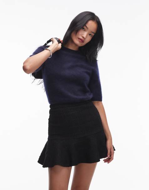 & Other Stories mini skirt with fluted hem in black pane check
