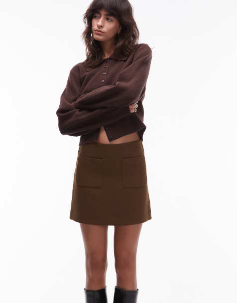 & Other Stories mini skirt with front patch pockets in brown - view 1