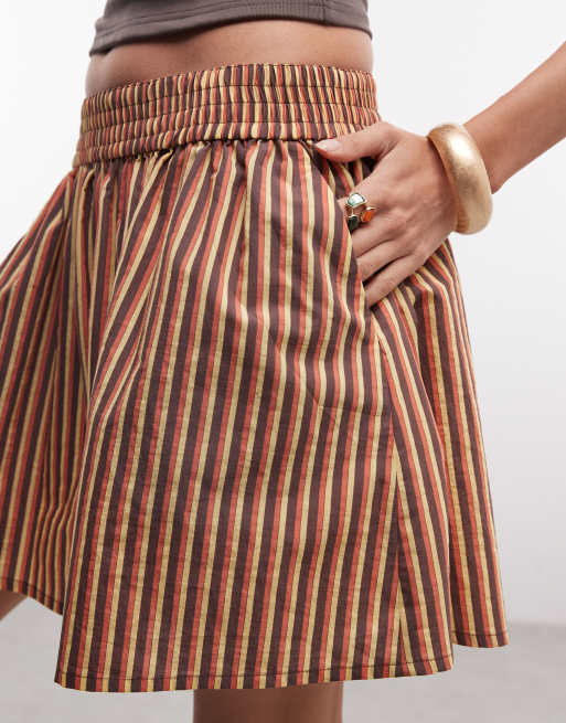 & Other Stories Mini-Skort aus Baumwolle mit braunem und orangefarbenem Streifen, 3 von 5