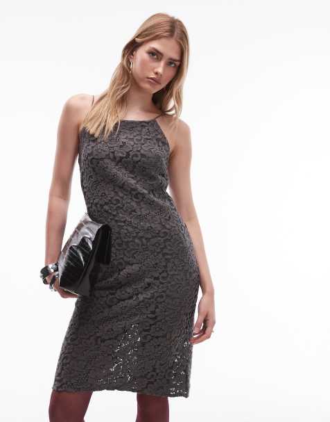 & Other Stories mini strap lace dress in grey - view 1