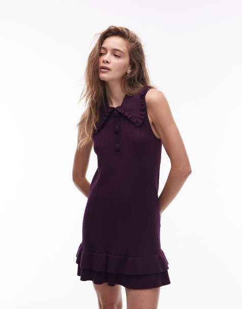 & Other Stories – Mini-Strickkleid mit Kragen und lila Jacquard-Schachbrettmuster - view 1