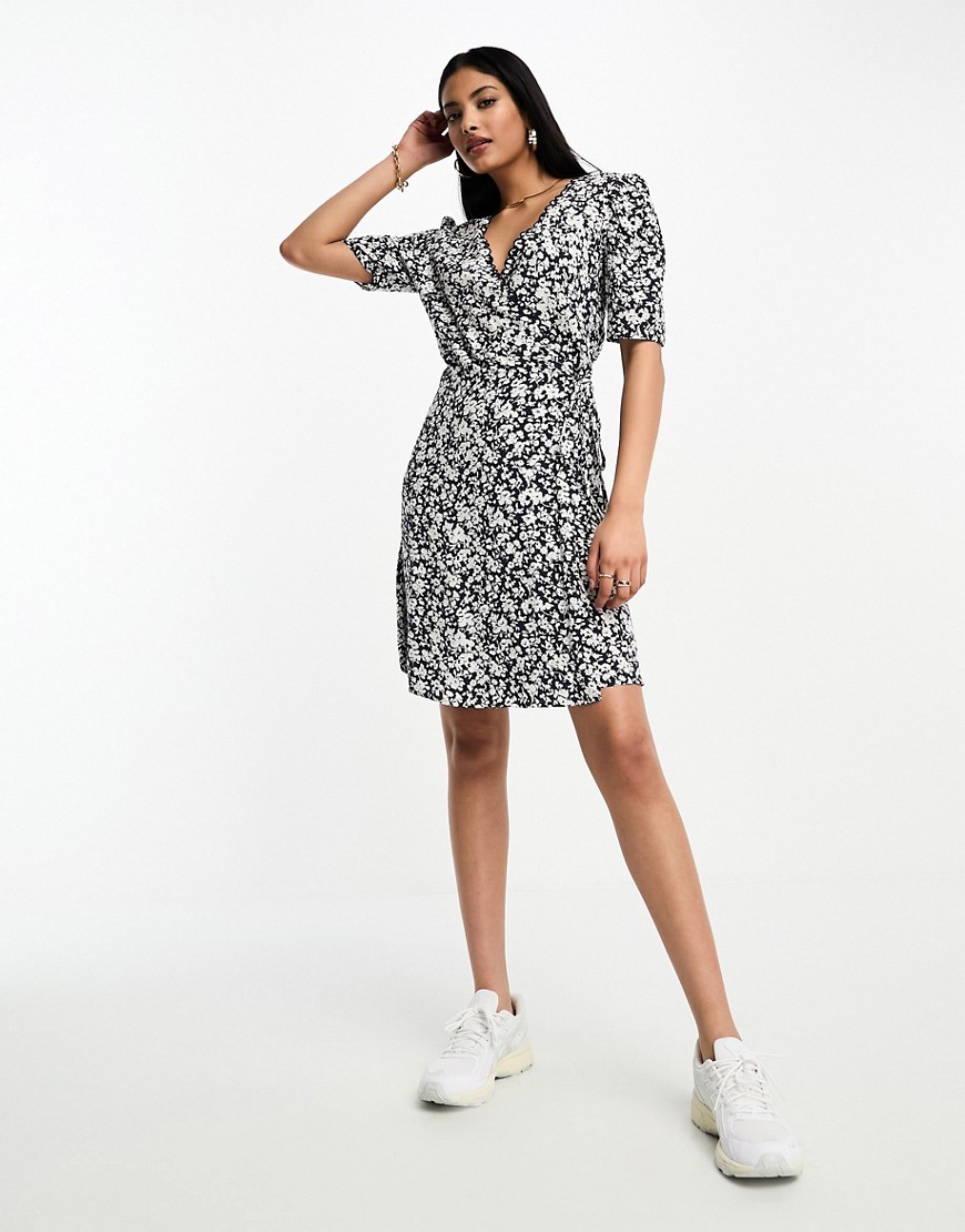 & Other Stories mini wrap dress in navy floral print