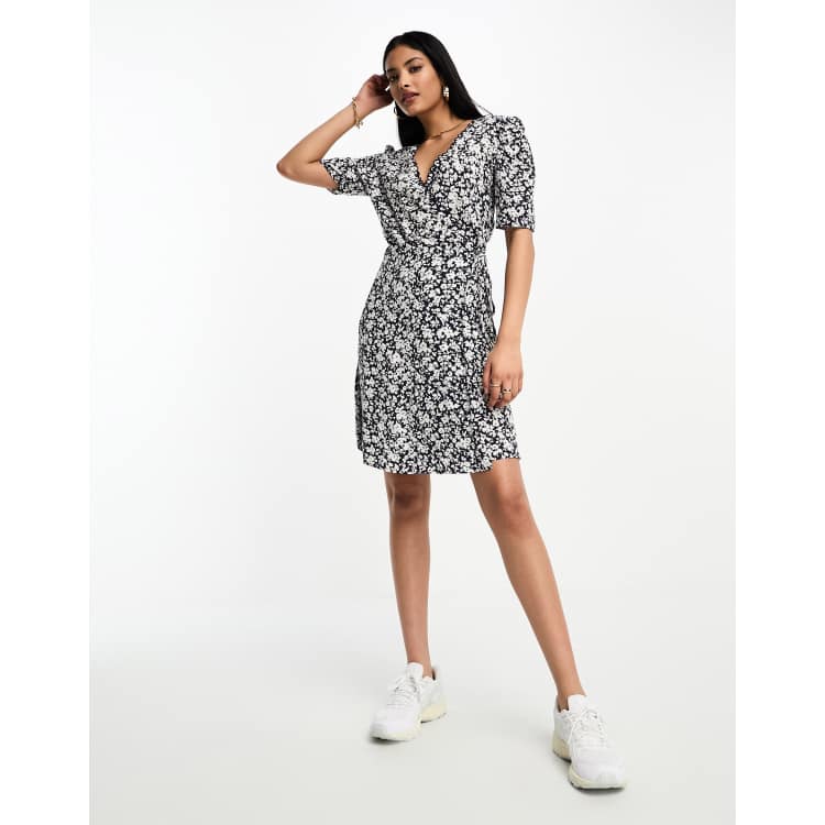 Other Stories mini wrap dress in navy floral print ASOS